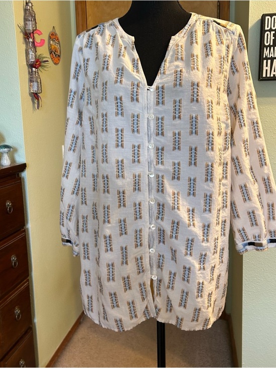 Pure Jill Tops - Pure Jill white 3/4 sleeve embroidered button down tunic top size L